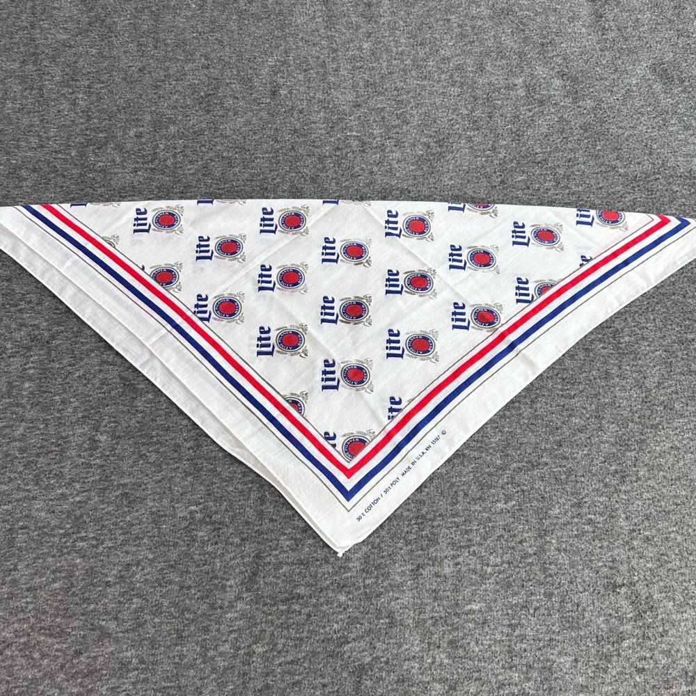 Vintage Miller Lite Beer Bandana Made in USA Red White Blue Logo 21x21